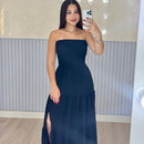 Vestido Longo Lastex Lauren Crepe de Seda