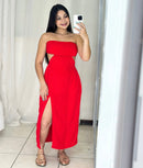 Vestido Midi Com Aberturas e Fenda Jade