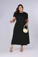 Vestido Midi de Algodão Cintura Baixa com Manga Curta