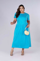 Vestido Midi de Algodão Cintura Baixa com Manga Curta