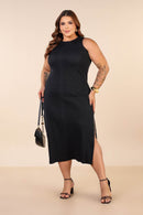 Vestido Midi Ribana Canelada com Fenda Lateral